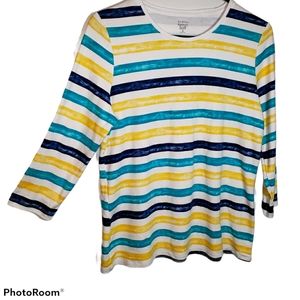 Kim Rogers women's medium no iron 3/4" sleeve stiped tunic top. 197